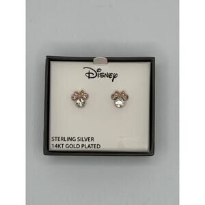 NEW-Sterling Silver 14Kt Gold Plated Crystal Minnie Mouse Stud Earrings